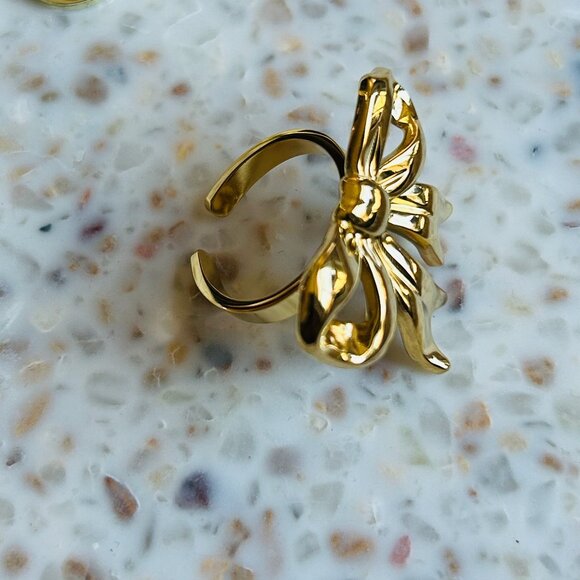 Bow knot adjustable open ring, 18k gold plated, stainless steel - Picture 5 of 5